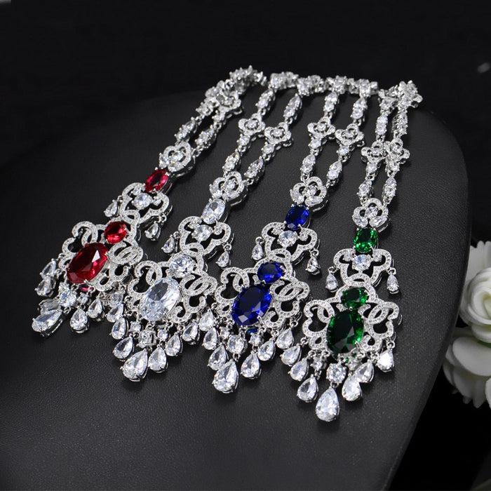 Top Quality Royal Cubic Zirconia Big Statement Earring Necklace Set-Evening-Jewelry