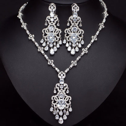 Top Quality Royal Cubic Zirconia Big Statement Earring Necklace Set-Evening-Jewelry