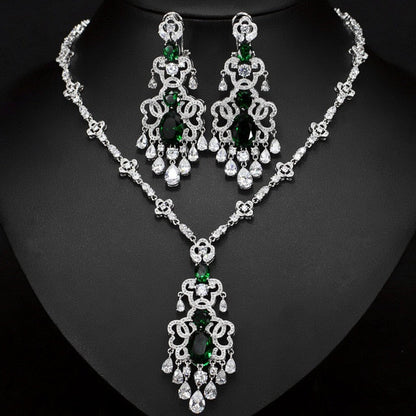 Top Quality Royal Cubic Zirconia Big Statement Earring Necklace Set-Evening-Jewelry