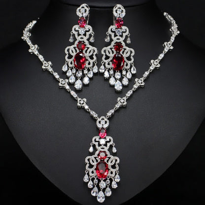 Top Quality Royal Cubic Zirconia Big Statement Earring Necklace Set-Evening-Jewelry
