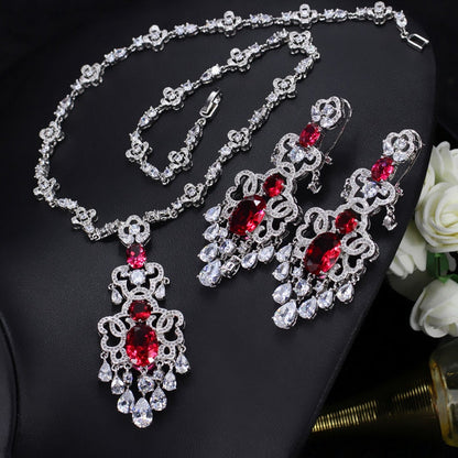 Top Quality Royal Cubic Zirconia Big Statement Earring Necklace Set-Evening-Jewelry