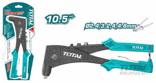 Total 10.5" Aluminium Body Hand Riveter, 4-in-1     (2.4mm, 3.2mm, 4mm, 4.8mm), Sturdy and Durable, One Hand Rivet Tool. Ideal for Metal, Plastic and Leather - THT32105 TOTAL TOOLS