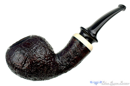 Blue Room Briars is proud to present this Trey Rice Pipe 1/4 Bent Sandblast Danish Egg with Ivorite