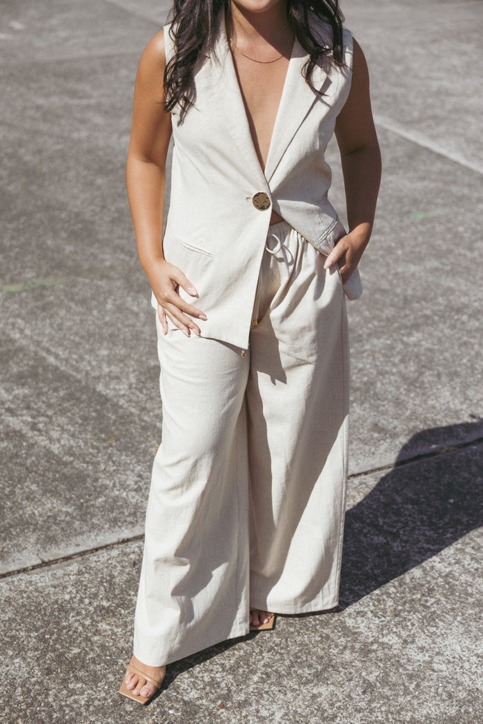 Petal and Pup USA BOTTOMS Trula Wide Leg Pant - Oatmeal