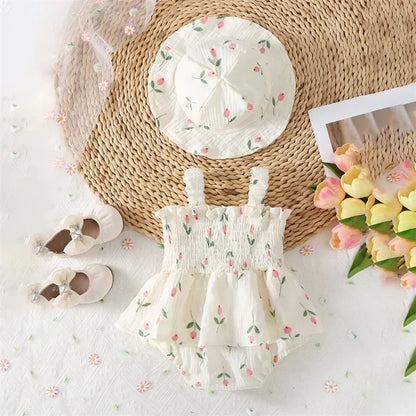 TULIP Smocked Romper with Sun Hat