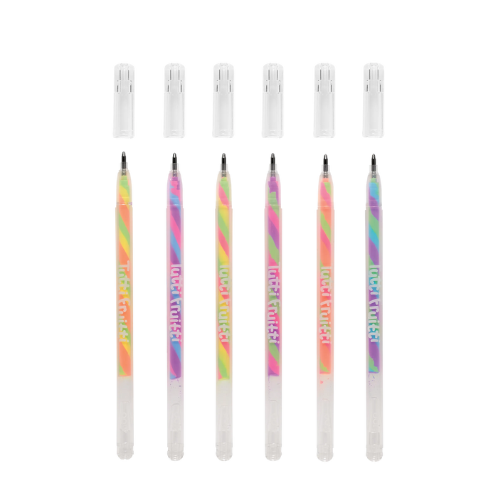 Set of six OOLY Tutti Fruitti Scented Gel Pens with multi colors uncapped