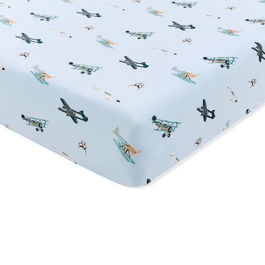 Corner of the Twin Sheet in Take Off shown on a mattress