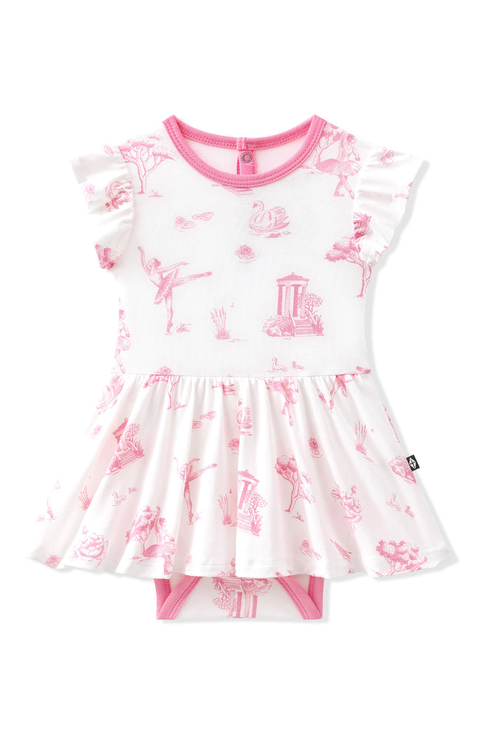 Product photo of the Twirl Bodysuit Dress in Toile Ballet on a white surface
