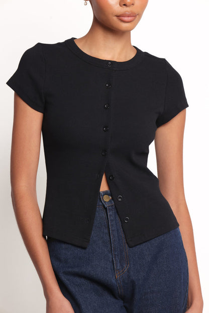 Petal and Pup USA TOPS Tylarah Short Sleeve Cardigan Top - Black