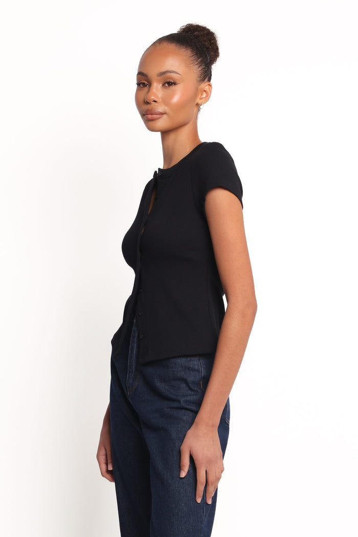 Petal and Pup USA TOPS Tylarah Short Sleeve Cardigan Top - Black