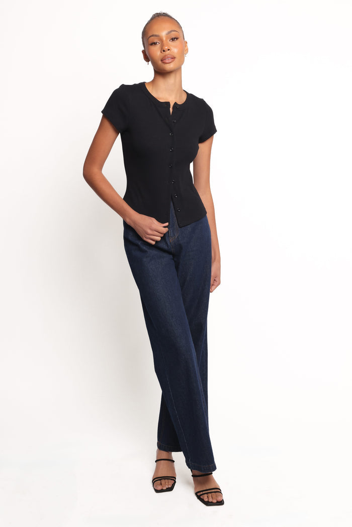 Petal and Pup USA TOPS Tylarah Short Sleeve Cardigan Top - Black