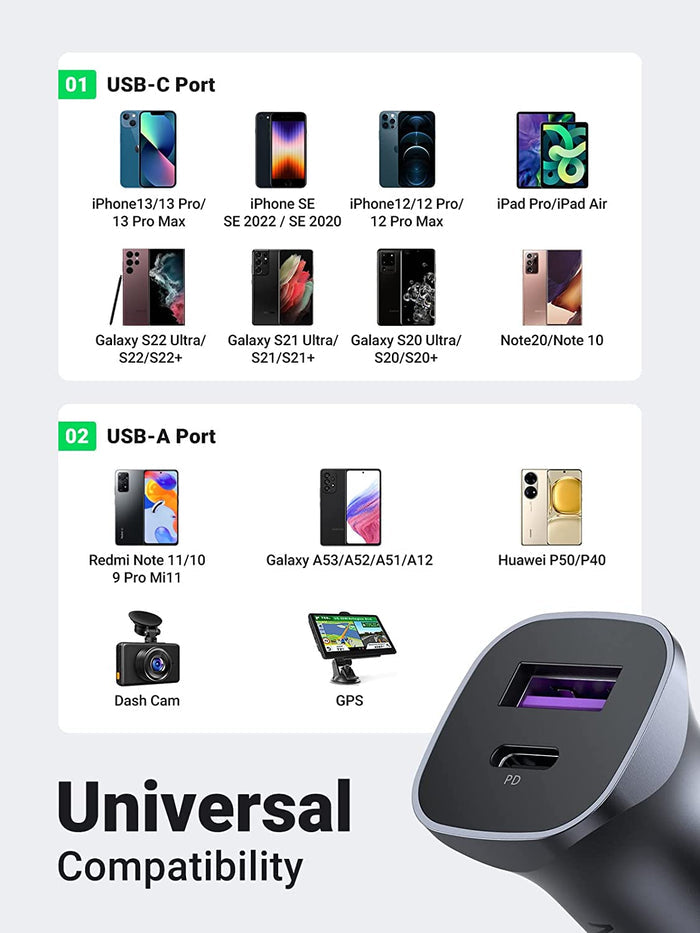 Ugreen 30W Car Charger with 60W USB C Cable PD&QC3.0 Fast Charge - UGREEN
