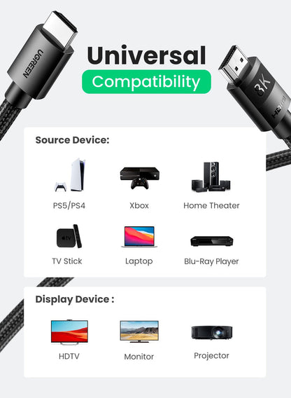 UGREEN 8K HDMI 2.1 Cable Ultra HD 8K@60Hz 4K@120Hz High Speed 48Gbps - UGREEN