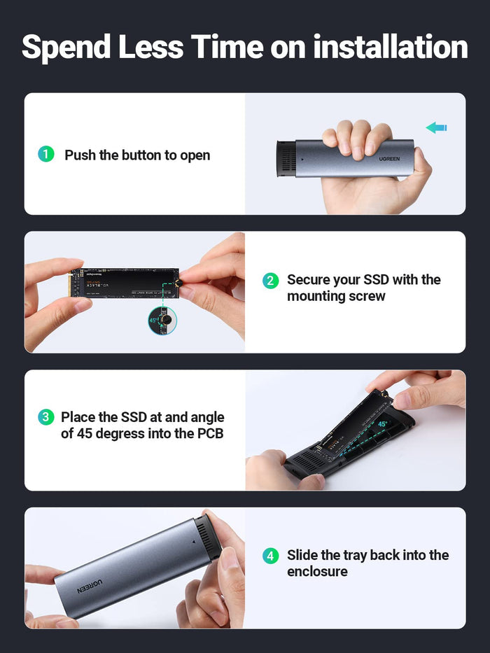 UGREEN M.2 NVMe SSD Enclosure, USB 3.2 GEN 2 10Gbps SSD Caddy - UGREEN