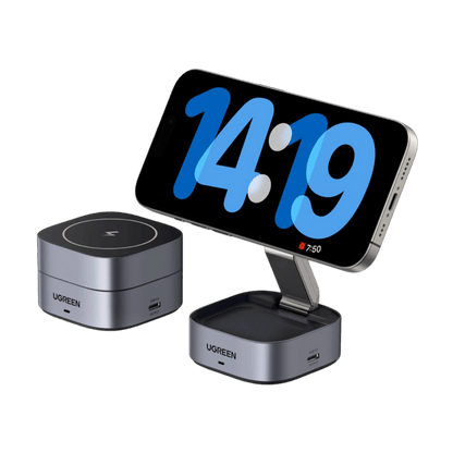 UGREEN MagFlow 2-in-1 Wireless Charger (Qi2 15W, MagSafe, Foldable)