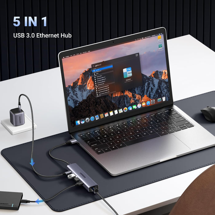 UGREEN USB 3.0 to Ethernet Adapter, 5 in 1 Multiport Hub with Gigabit RJ45 and Type-C Power Port, LAN Network Adapter Compatible with Laptop PC MacBook Mac Mini Surface XPS Windows Linux MacOS - UGREEN EU