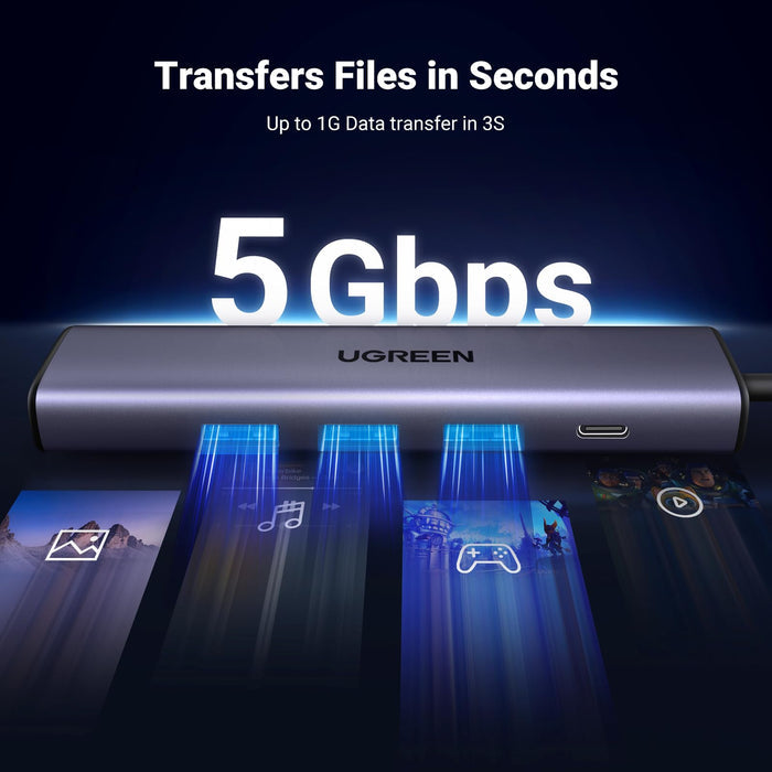 UGREEN USB 3.0 to Ethernet Adapter, 5 in 1 Multiport Hub with Gigabit RJ45 and Type-C Power Port, LAN Network Adapter Compatible with Laptop PC MacBook Mac Mini Surface XPS Windows Linux MacOS - UGREEN EU