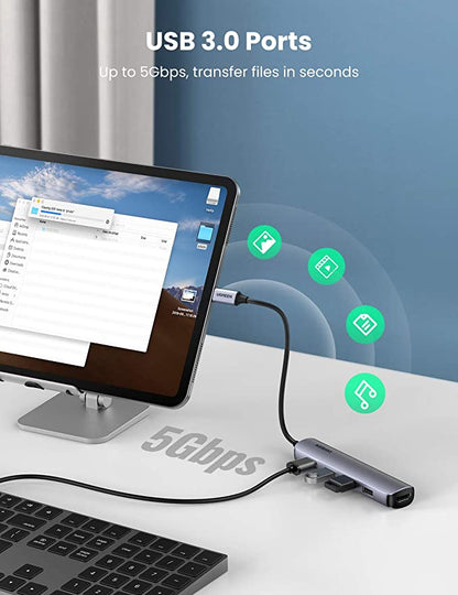 UGREEN USB C 5 in 1 Multiport Hub HDMI Ultra Slim with 4 USB 3.0 Ports for Data Transfer - UGREEN
