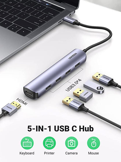 UGREEN USB C 5 in 1 Multiport Hub HDMI Ultra Slim with 4 USB 3.0 Ports for Data Transfer - UGREEN