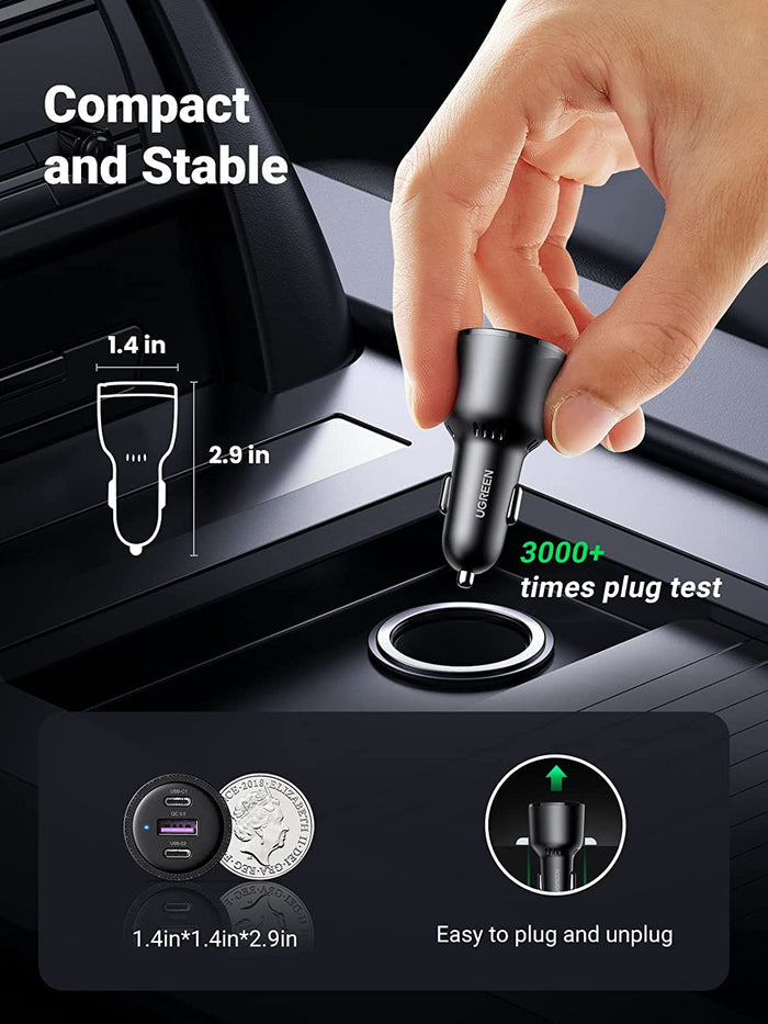 UGREEN USB C Car Charger 69W 3-Ports Cigarette Lighter - UGREEN
