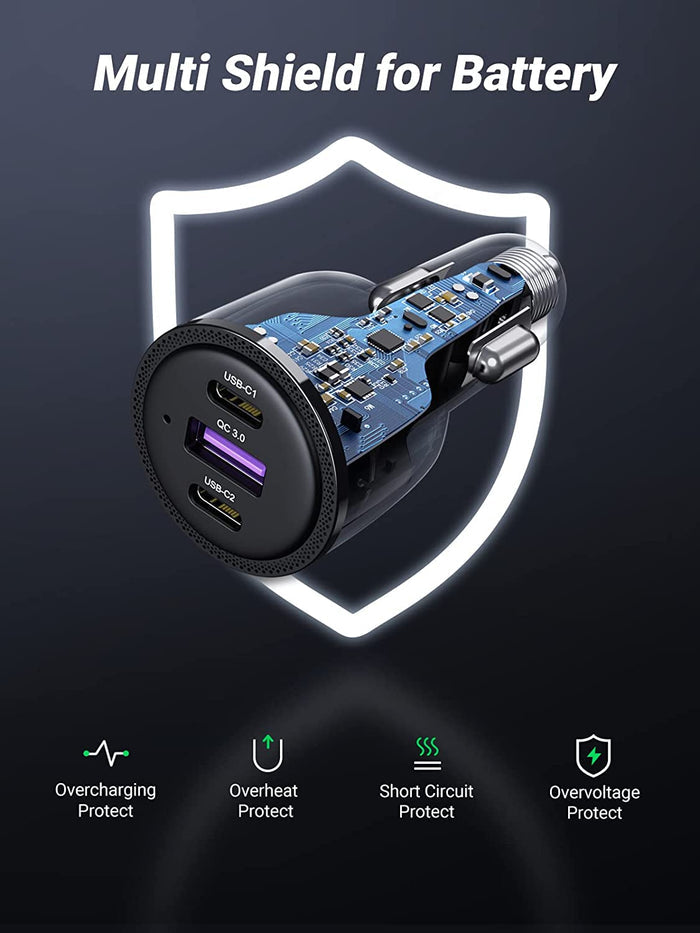 UGREEN USB C Car Charger 69W 3-Ports Cigarette Lighter - UGREEN