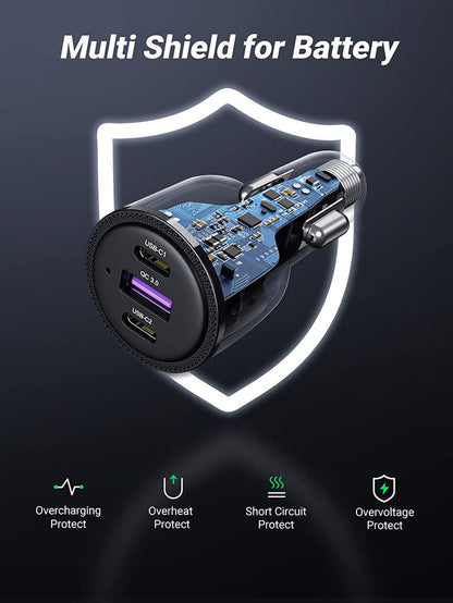 UGREEN USB C Car Charger 69W 3-Ports Cigarette Lighter - UGREEN