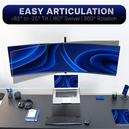 Ultrawide Monitor and Laptop Extra Tall Vertical Desk Mount featuring tilt, swivel, and rotation