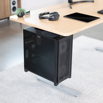 PC mounted to a desk in an office