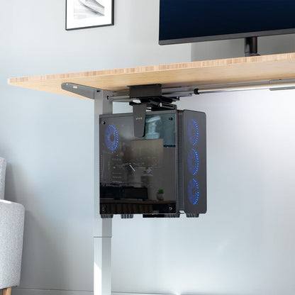 Under Desk Spacer Bracket mounted with PC mount and PC.