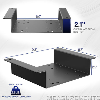 Under Desk Spacer Bracket for VIVO PC Mounts with measurements on a white background