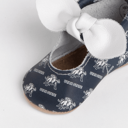 Utah State University® Knotted Bow Baby Shoes Knotted Bow Mocc Soft Sole