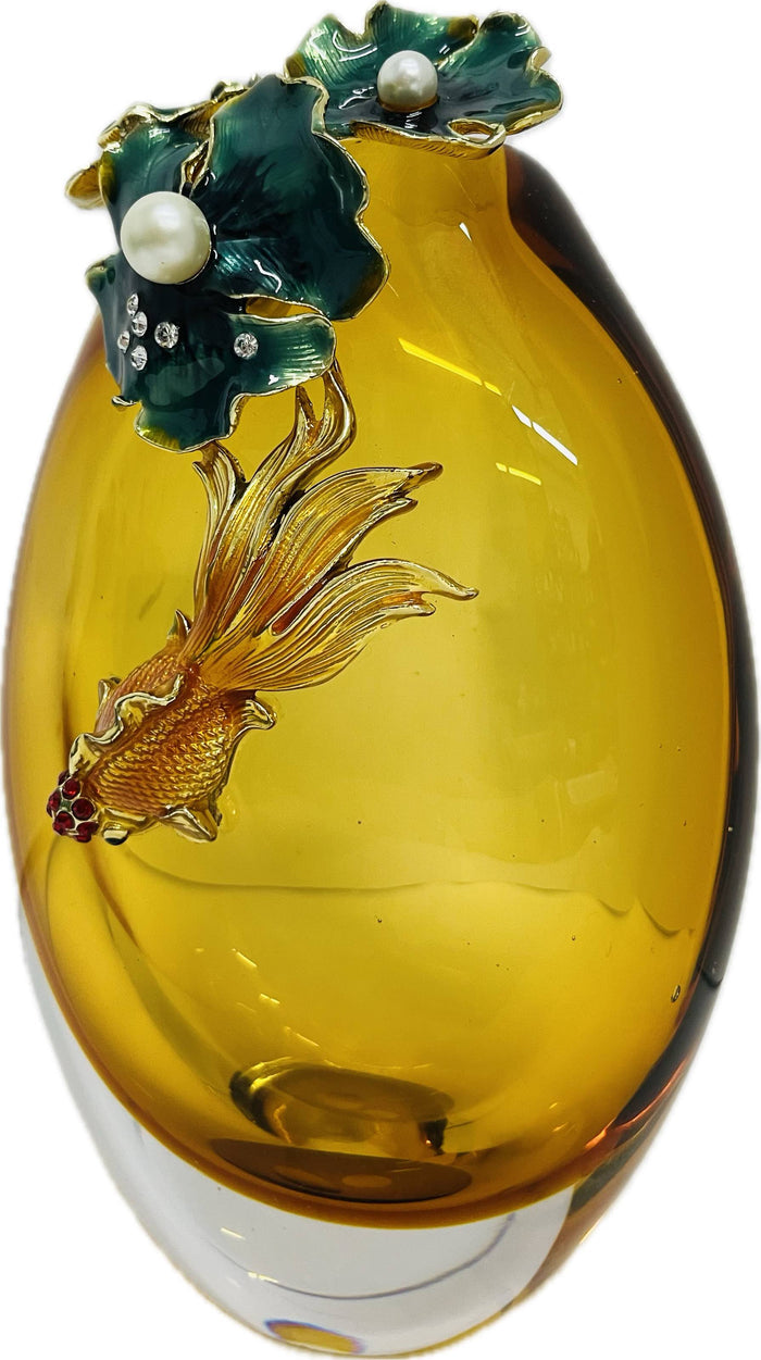 Vase With Gold Fish Oval Glass