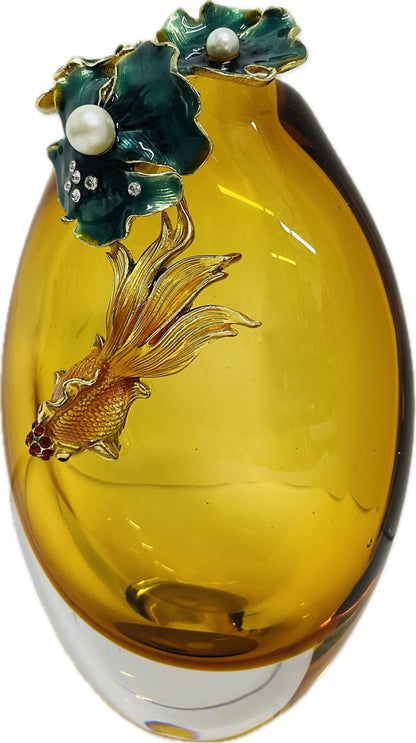Vase With Gold Fish Oval Glass