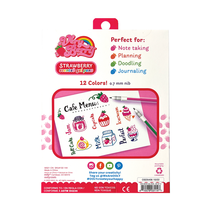 OOLY Very Berry Strawberry Scented Gel Pens back of packaging view