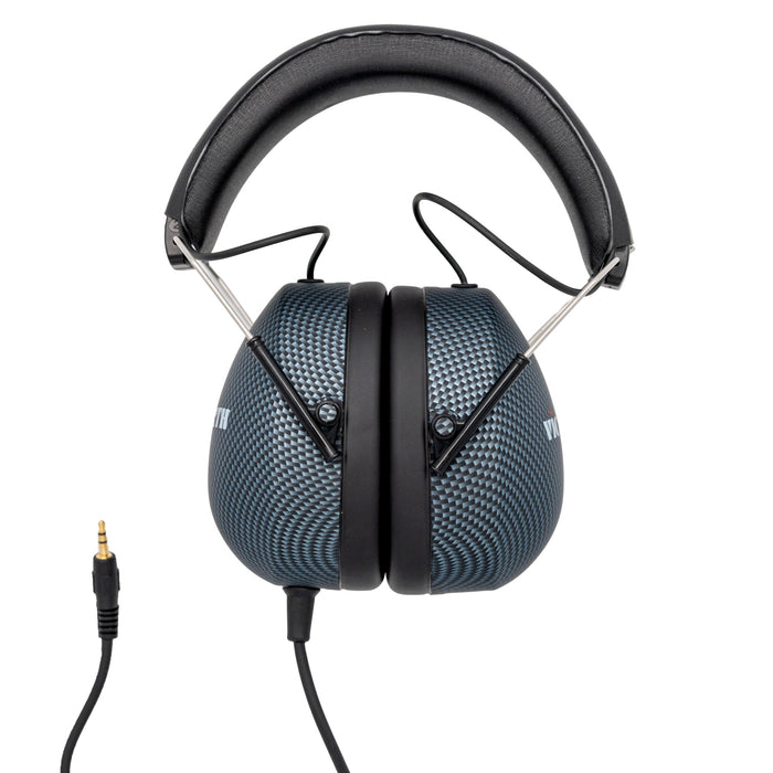 Side on shot of Vic Firth Stereo Isolation Headphones with input jack