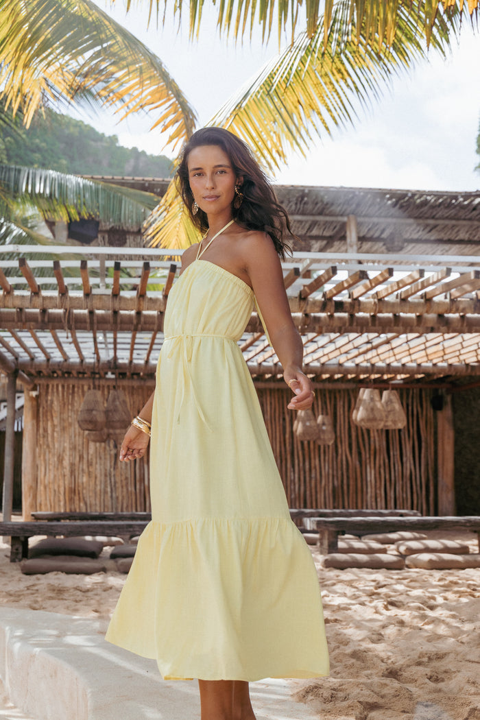 Petal and Pup USA DRESSES View Halterneck Maxi Dress - Lemon