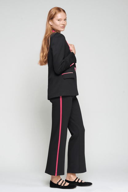 Vilagallo 32827 Black Trousers with Pink Side Stripe styled with matching blazer by Vilagallo, shop at Dotique.