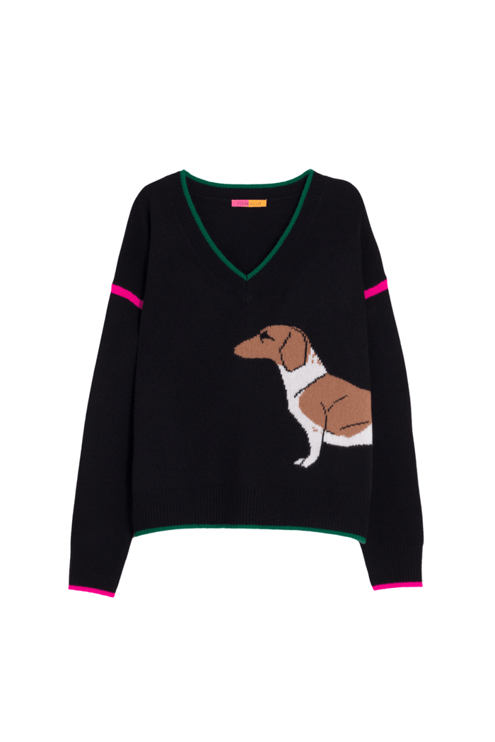 Vilagallo 32894 Black Dachshund Intarsia Wool Jumper by Vilagallo, shop Vilagallo at Dotique for stylish wool jumpers.