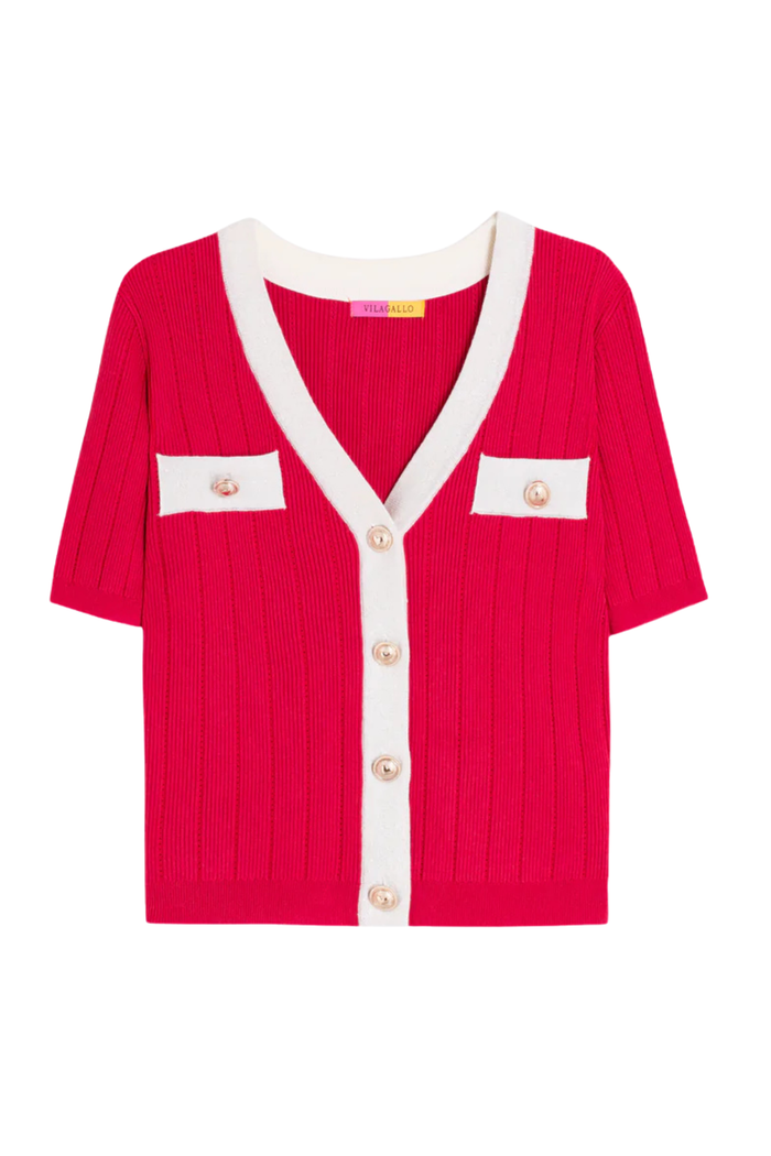 Vilagallo 33477 Red Short Sleeve Ribbed Cardigan by Vilagallo, shop the Vilagallo collection at Dotique.
