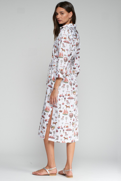 Vilagallo 33663 White Shirt Dress with Icon Print by Vilagallo, shop stylish dresses at Dotique online store.