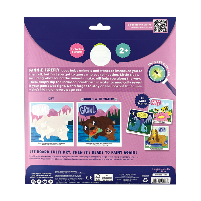 OOLY Water Amaze Water Reveal Boards - Baby Animals view of back of packaging