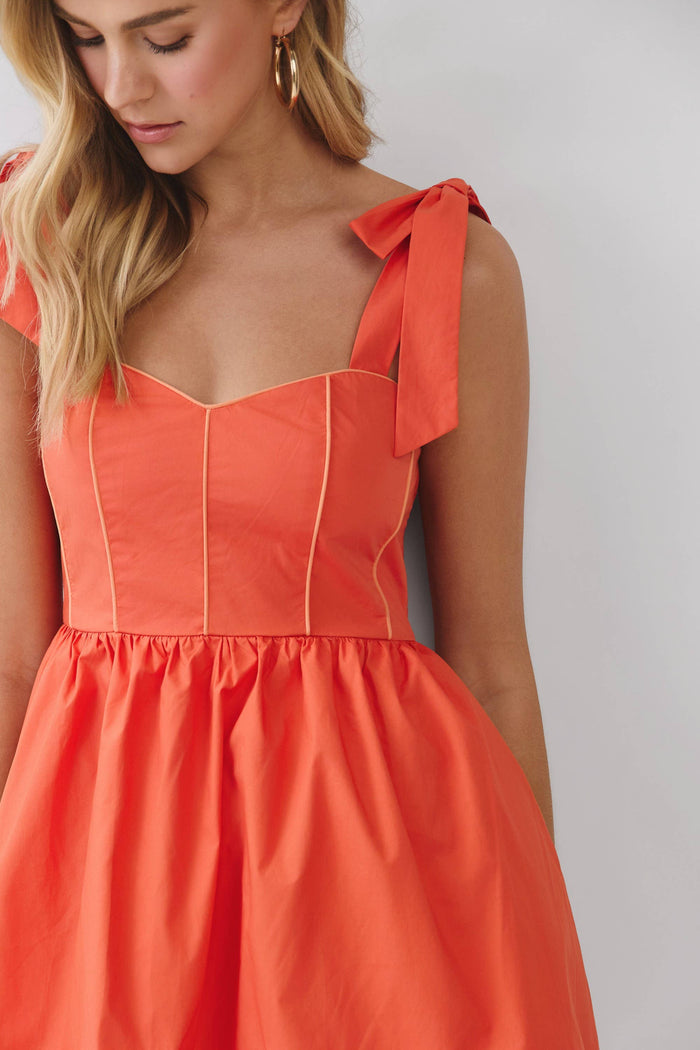 Weekend Favorite Tie Shoulder Fit and Flare Mini Dress - Orange