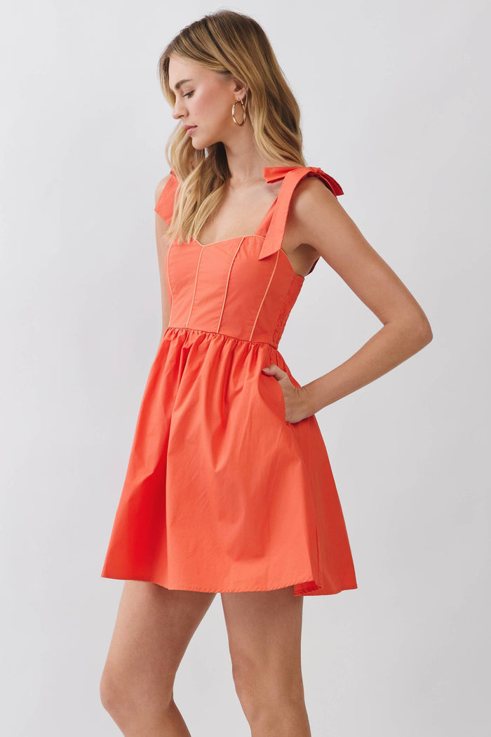 Weekend Favorite Tie Shoulder Fit and Flare Mini Dress - Orange