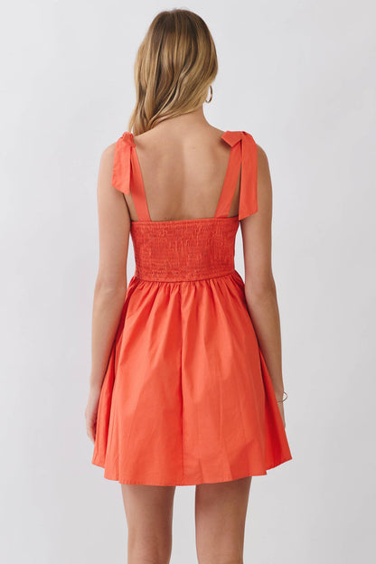 Weekend Favorite Tie Shoulder Fit and Flare Mini Dress - Orange