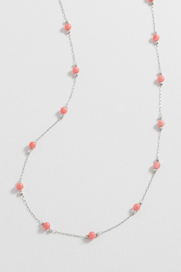 Wellness Coral Agate Gemstone Bead Necklace