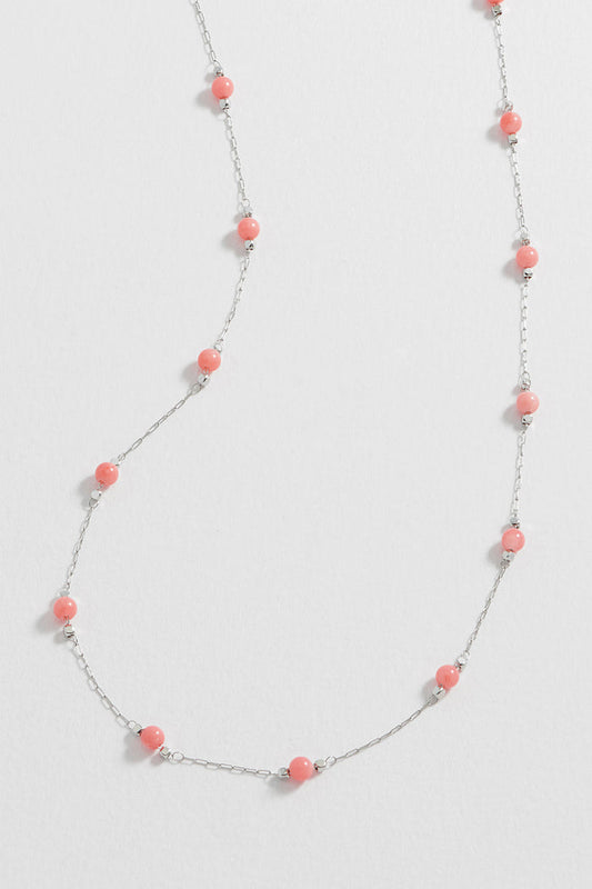 Wellness Coral Agate Gemstone Bead Necklace