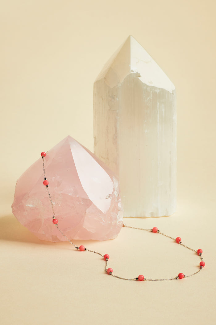 Wellness Coral Agate Gemstone Bead Necklace