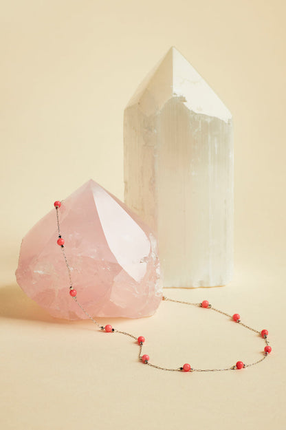 Wellness Coral Agate Gemstone Bead Necklace