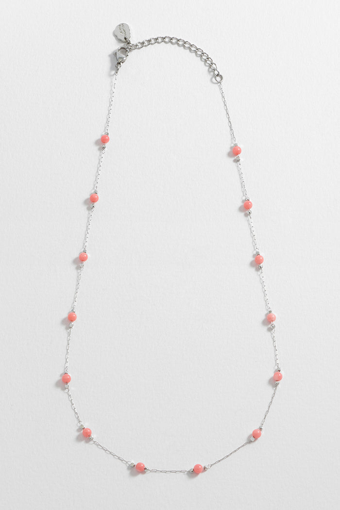 Wellness Coral Agate Gemstone Bead Necklace