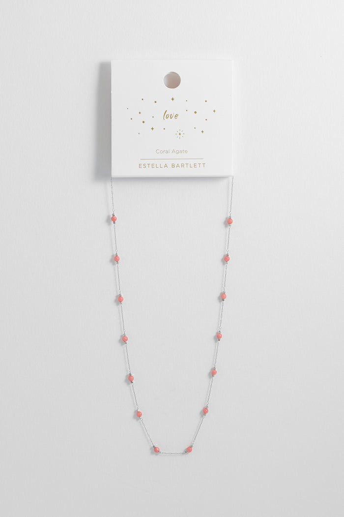 Wellness Coral Agate Gemstone Bead Necklace